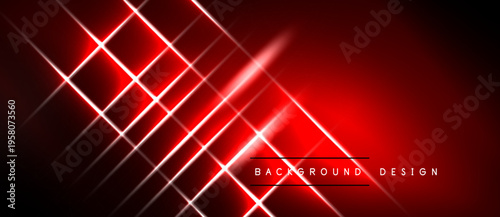 Red neon grid pattern over black background. Bright lines intersect creating dynamic visual effect. Modern design element.