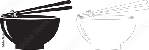Black and white silhouette of a noodle bowl with chopsticks