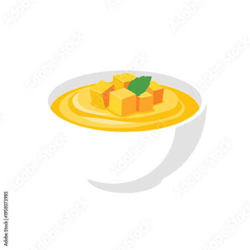 Mango Dessert Soup Bowl with Fresh Mint Leaf - Healthy Sweet Treat