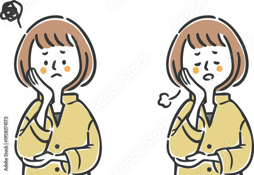 落ち込む女性　上半身　ベクター