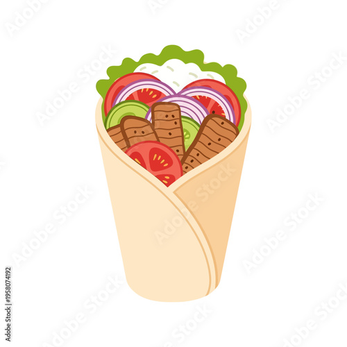 Delicious Gyro Wrap with Fresh Vegetables and Grilled Meat