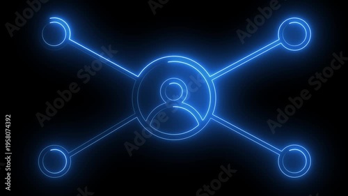 Animated simple network diagram with 5 user icons connected by lines representing social media or organizational structure on a black  background.