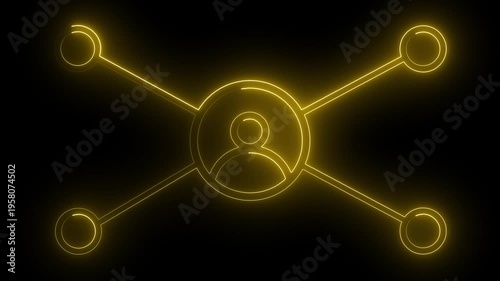 Animated simple network diagram with 5 user icons connected by lines representing social media or organizational structure on a black  background.