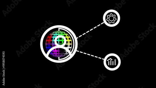 Animated simple network diagram with three user icons connected by lines representing social media or organizational structure on a black background.
