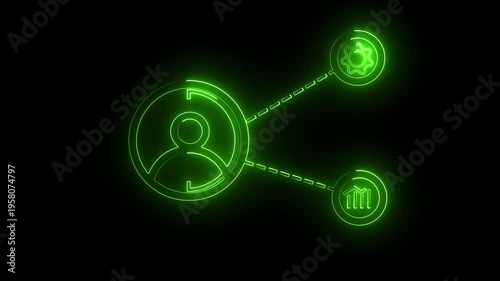 Animated simple network diagram with three user icons connected by lines representing social media or organizational structure on a black background.