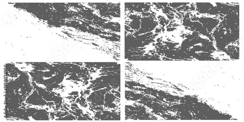 abstract grunge texture background set with distressed black and white grainy marble and stone effects