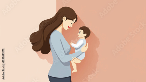 Vector illustration of mother holding baby, family love concept