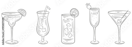Cocktail drinks hand drawn sketch collection