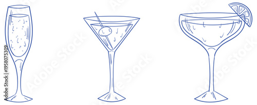 Cocktail drinks hand drawn sketch collection