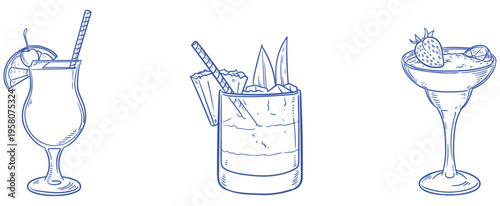 Cocktail drinks hand drawn sketch collection