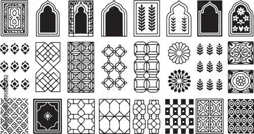 collection of various islamic geometric patterns and floral designs for graphic resources