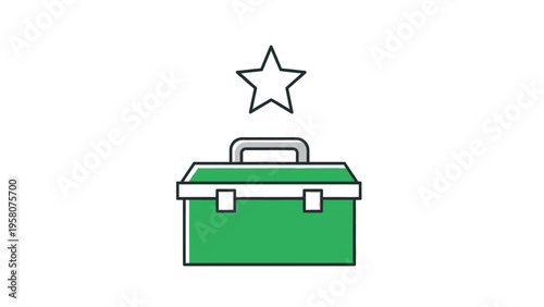 Green Toolbox with Star Icon Illustration.