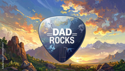 Guitar Pick with Dad Rocks Text Design.
