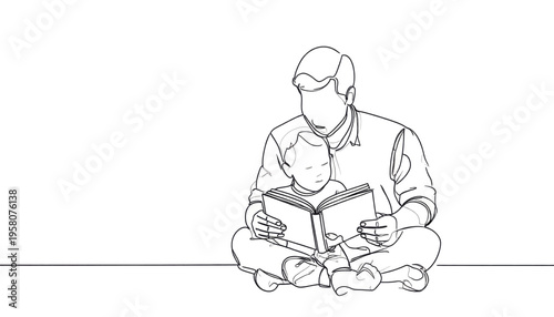 Man Reading to Child Sitting Together.