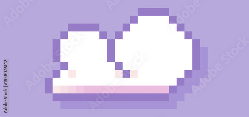 White and pink color pixel art cloud.