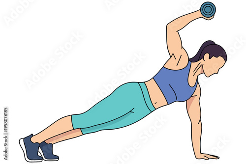 Woman performing a side plank with dumbbell exercise for strength and fitness