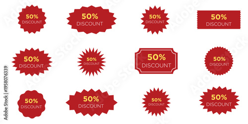 Flat Design Half Price Offer Icons and Vector Discount Ribbons