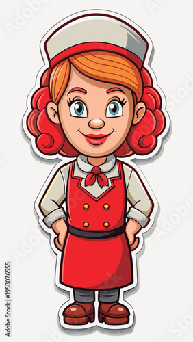 Friendly cartoon chef in red uniform.