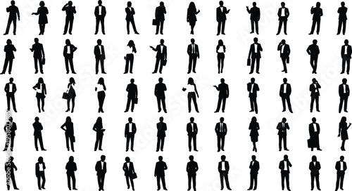 Business people silhouettes large collection, corporate men and women standing poses set, office workers isolated, professional team
