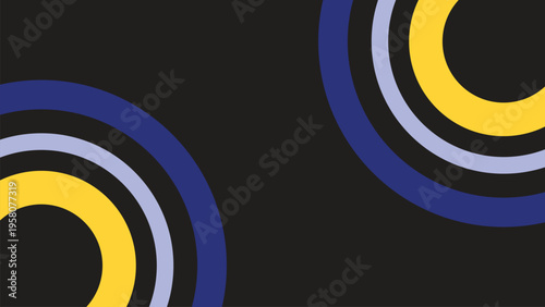 Abstract Geometric Circular Vector Background With Minimalist Blue And Yellow Concentric Curves On Dark Backdrop