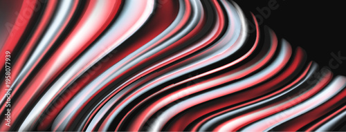 Abstract waves, red, white, silver tones. Dynamic composition, smooth curves, modern design. Minimalist aesthetic, elegant flow.