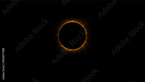 A stunning total solar eclipse showing the sun golden corona glowing behind the dark moon in a black sky