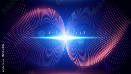 Abstract dark blue background with infinity glowing lines and central bright flare.