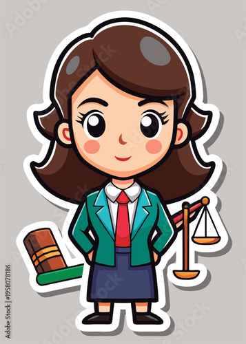 Cute lawyer character with scales of justice.