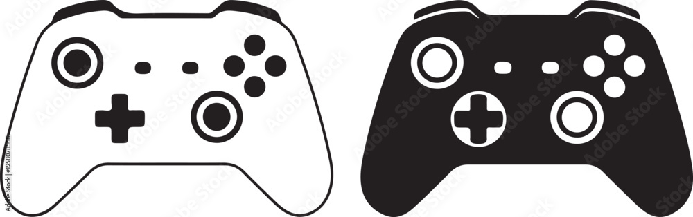 Obraz premium controller flat gamepad silhouette black white pair