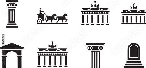 architecture column ionic capital classical monument silhouette set