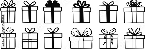 present bow variations black white line art gift icons
