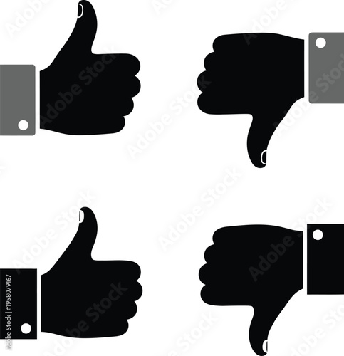 A collection of black silhouette hand icons depicting thumbs up and thumbs down gestures as symbols