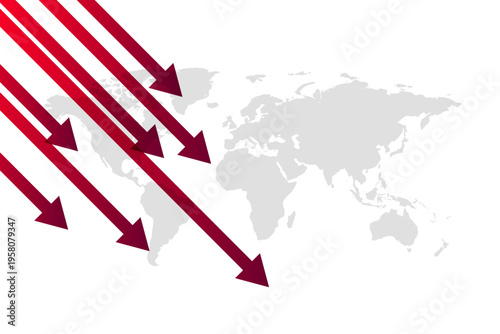 Global Business Finance Crisis Down Chart Red Arrow with World Map Vector Design