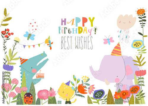 Cute Funny Animals celebrating Birthday