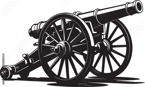 Black and white of a cannon military artillery