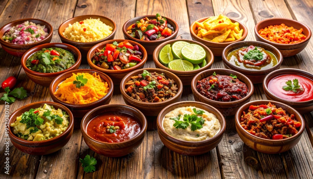 Fototapeta premium Fresh gourmet ingredients and colorful traditional Thai food dishes are served as a delicious healthy meal at a vibrant market restaurant buffet featuring sweet desserts and spicy meat