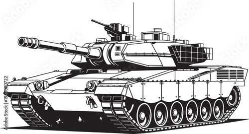 Black and white of a military tank vehicle armored combat