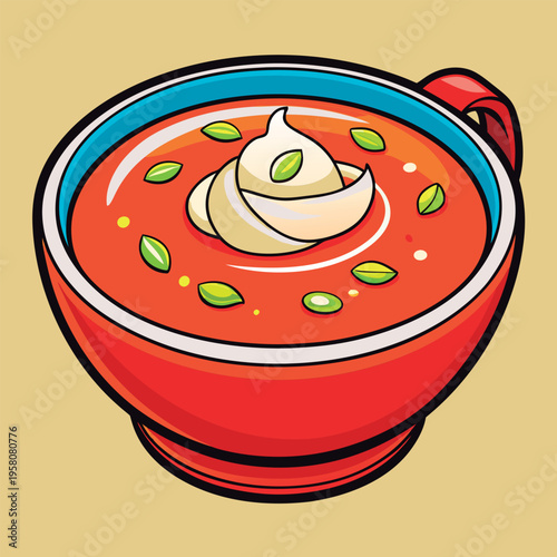 Delicious soup with whipped cream.