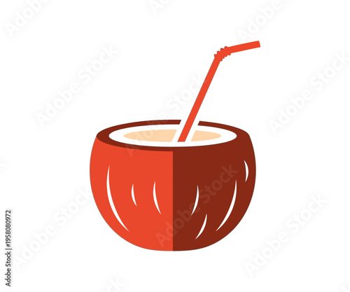 Coconut with straw drink beverage tropical