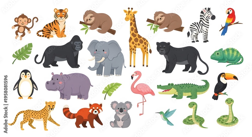 Fototapeta premium Playful animals gather under green leaves