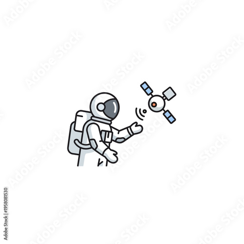 Astronaut in Space with Satellite.