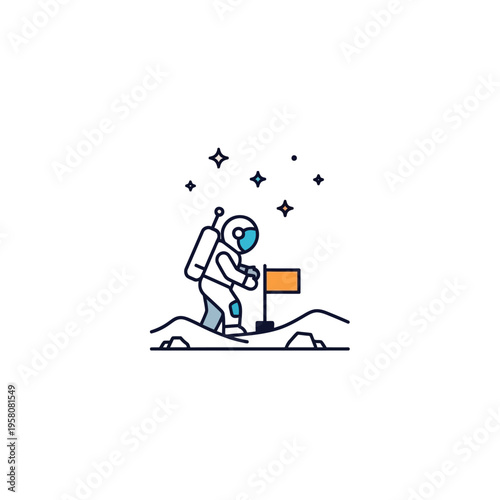 Astronaut Planting Flag on Lunar Surface.