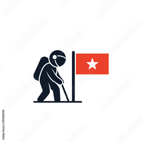 Astronaut Planting Flag on Planet Surface.