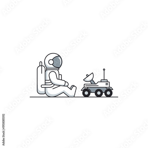 Astronaut sitting next to robot.