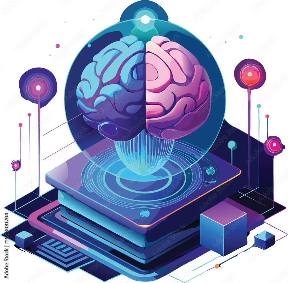 Fototapeta premium Futuristic AI Brain 3D Technology Background