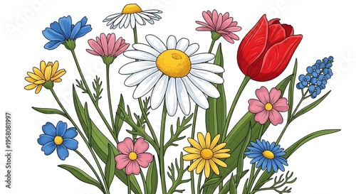 Colorful bouquet of assorted wildflowers in full bloom