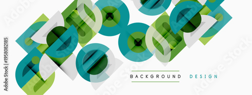 Abstract geometric pattern. Overlapping squares, rectangles create modern visual texture. Green, blue hues dominate design.