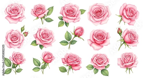 Soft pink roses bloom with gentle curves