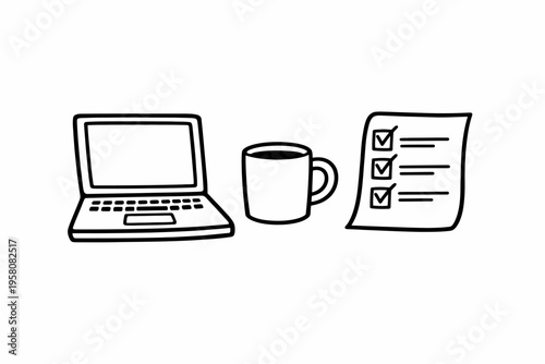 Laptop, coffee mug, and checklist illustrating productivity essentials