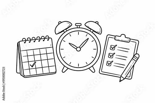 Vector illustration of calendar clock and checklist for time management